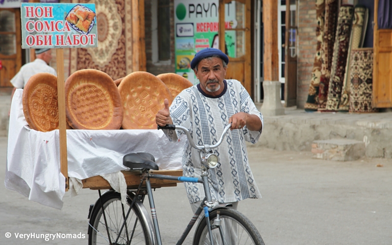 Bread seller on the streets of Bukhara, Uzbekistan - People we meet travelling