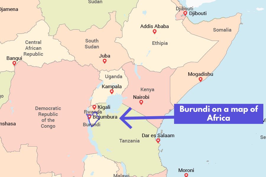 Burundi on a map of Africa