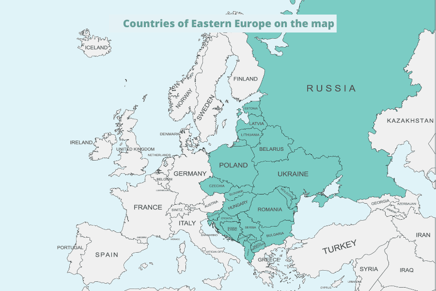 Countries of Eastern Europe on the Map