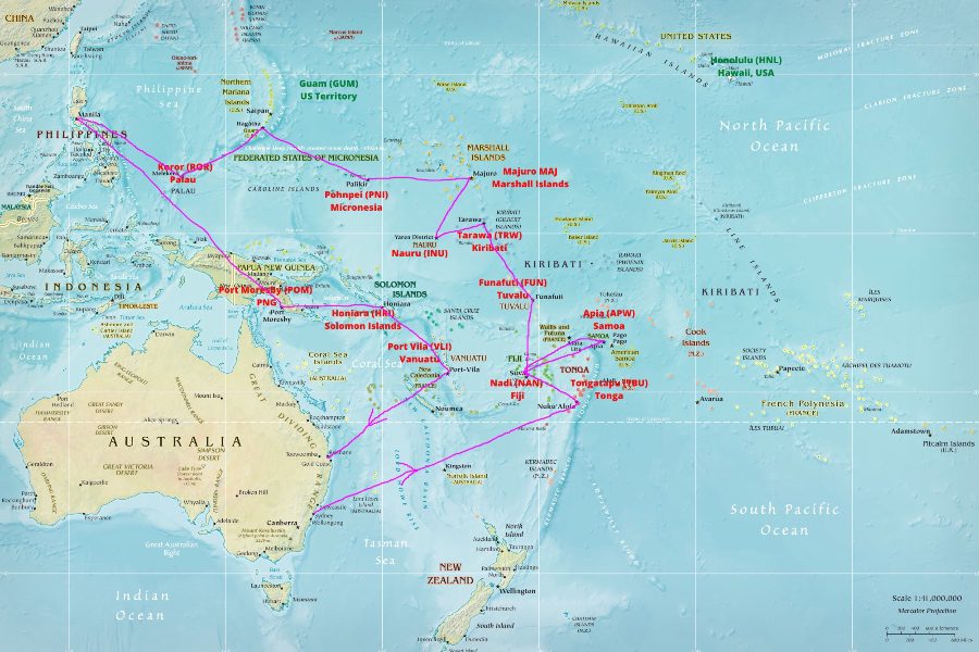 how to visit every country in the pacific flight itinerary ex Australia