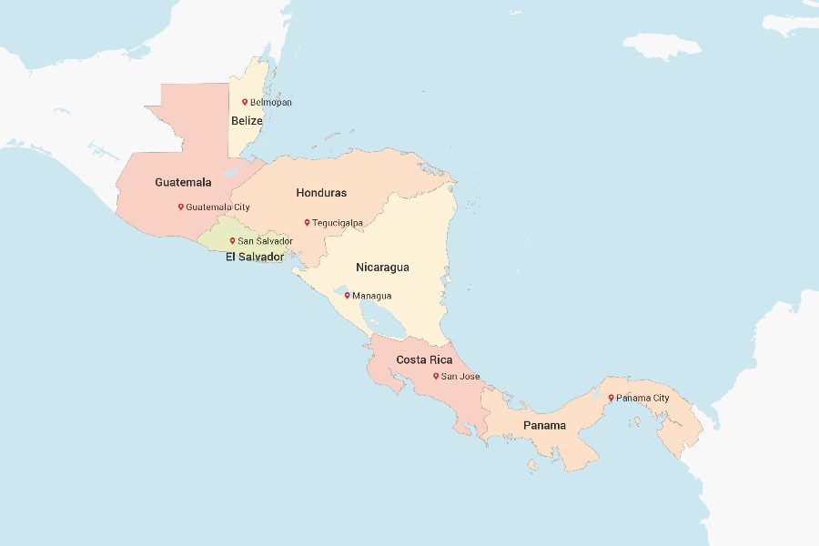 How many countries in North America are there? 7 Countries of Central America on the map
