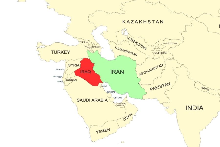 Iran vs Iraq on the map