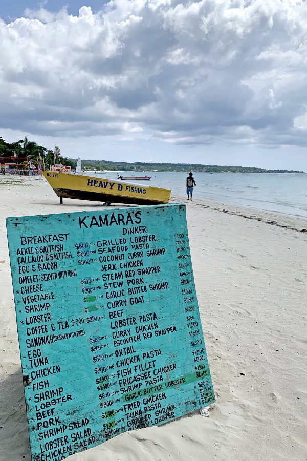 Jamaican cuisine food menu on beach