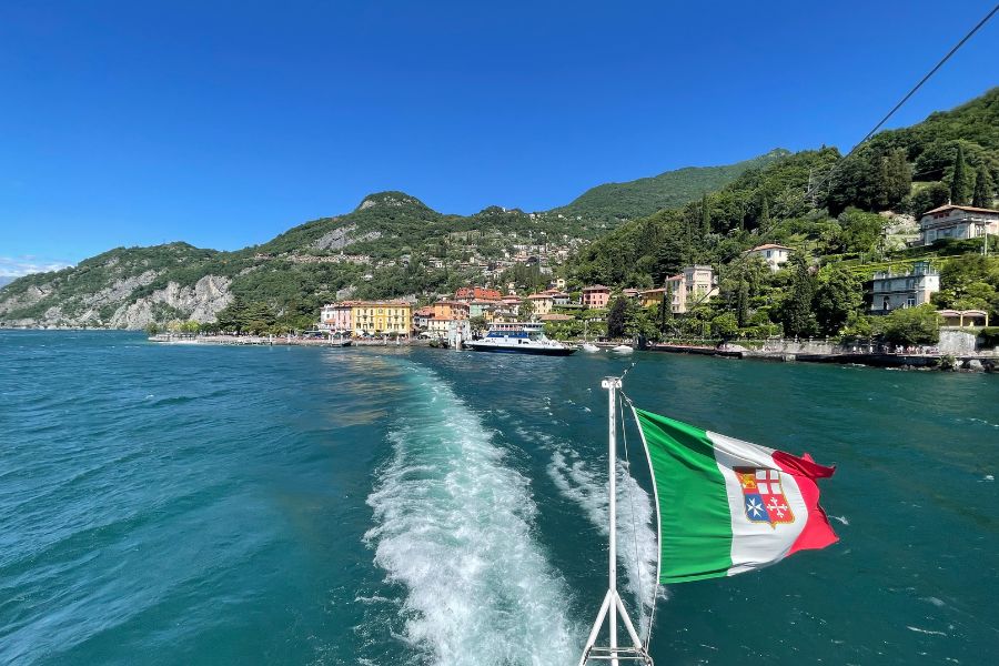 Lake Como Bellagio in Italy Italian flag