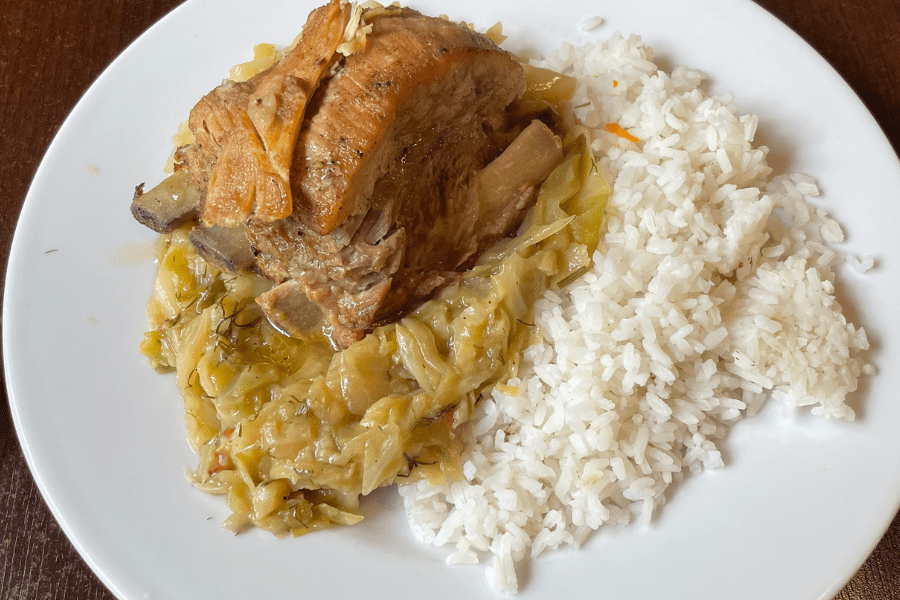 Popular Food from Slovakia Slow cooked Pork Ribs Sauerkraut rice
