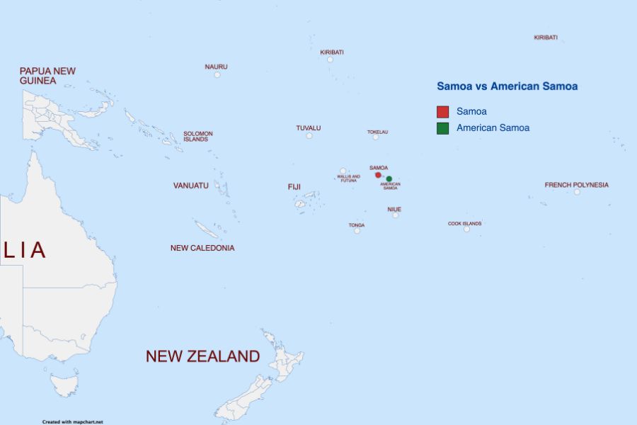 Samoa vs American Samoa on the map