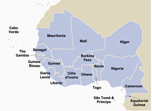 Travelling West Africa countries map