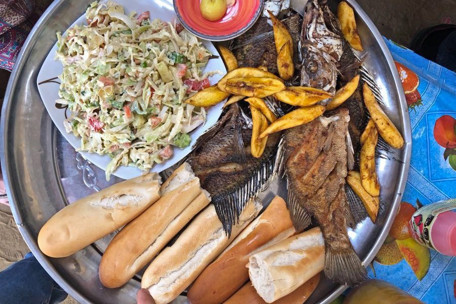 Whole fried fish Chad African food map