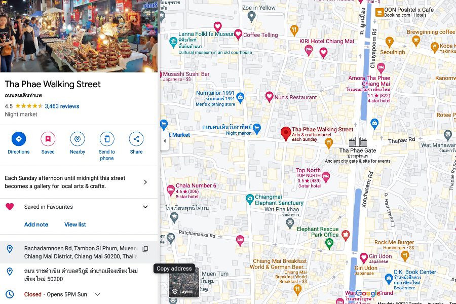 chiang mai restaurants Sunday markets map