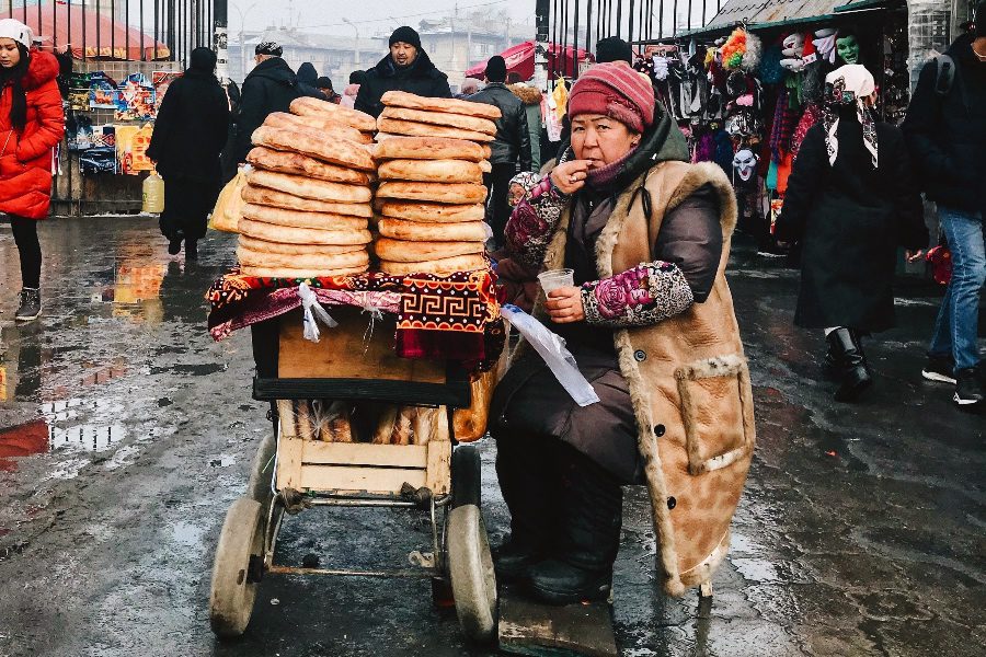 what is central asian food bishkek lady with bread