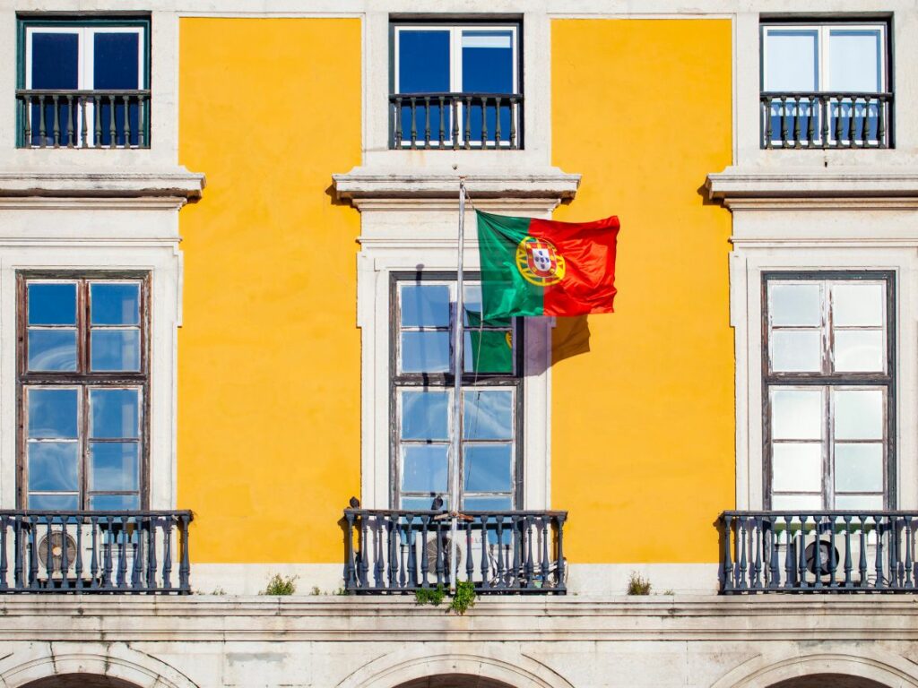 Lisbon streets yellow Lisbon flag