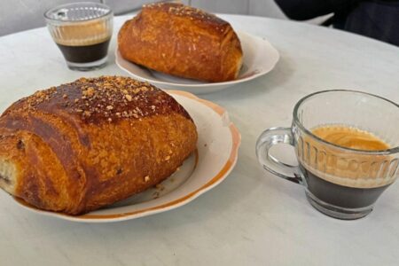 pan au chocolate and coffee in Tunisia