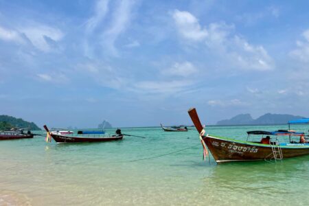 Koh Mook Thailand longtail boats in water