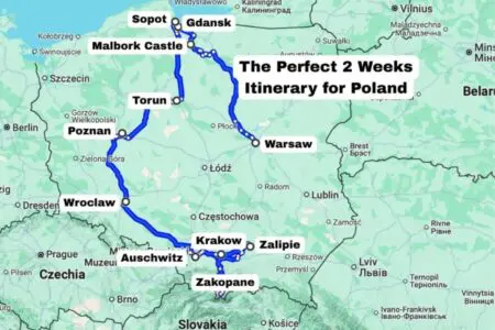 2-Weeks-Itinerary-for-Poland-Itinerary Road Trip Map